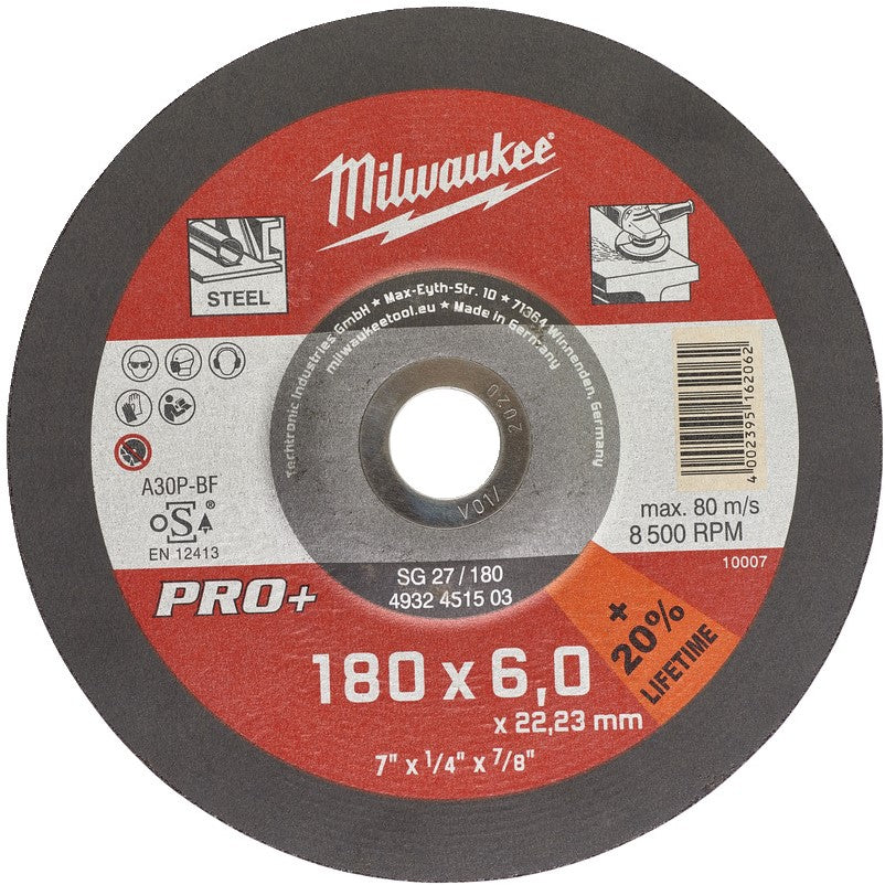 Milwaukee Metallschleifscheiben PRO+ SG 27/180 x 6 x 22 mm - 10 Stück - 4932451503