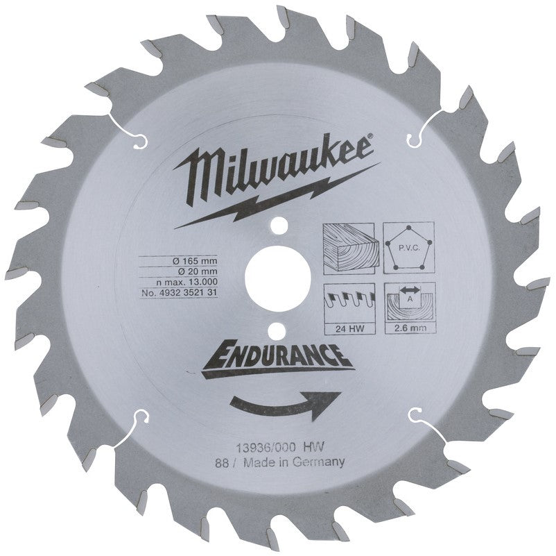 Milwaukee Cirkelzaagbladen voor handgereedschap WCSB 165 x 20 x 24 - 1 st - 4932352131