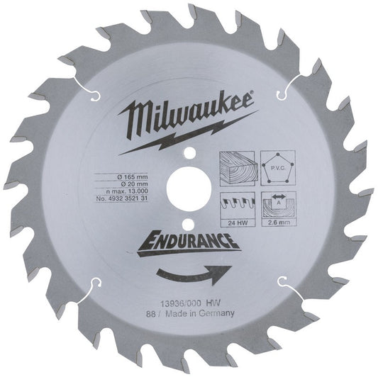 Milwaukee Cirkelzaagbladen voor handgereedschap WCSB 165 x 20 x 24 - 1 st - 4932352131