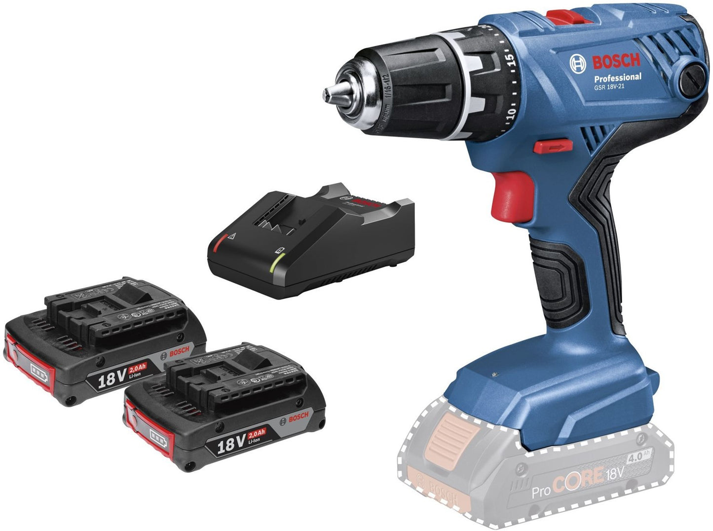 Bosch Professional GSR 18V-21 Cordless drill driver 18V 2.0Ah Li-Ion In L-Boxx - 06019H1008