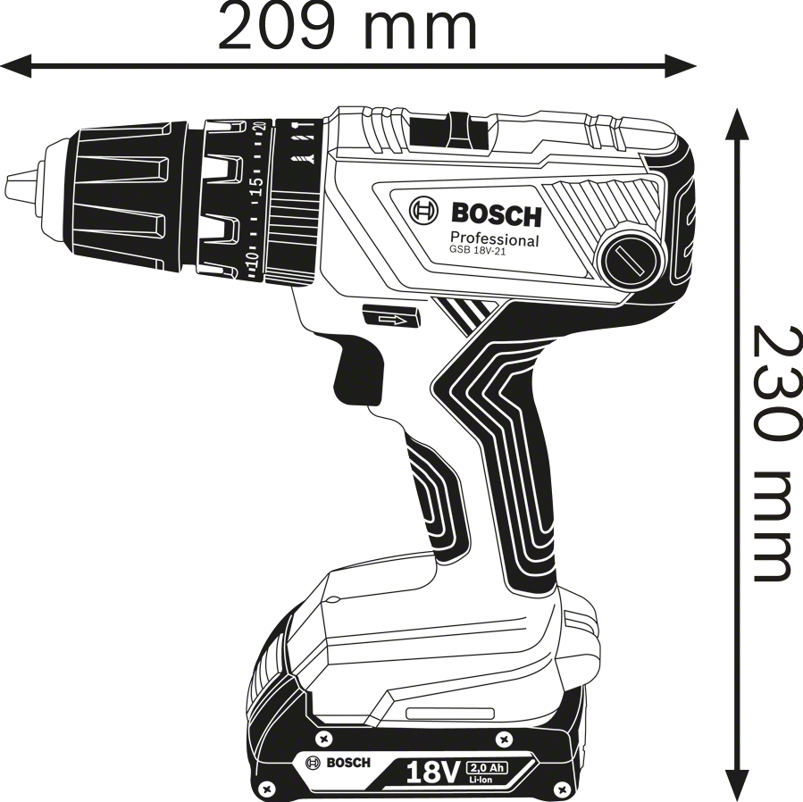 Bosch Professional GSB 18V-21 Accu schroefklopboormachine 18V 2,0Ah Li-Ion In L-Boxx - 06019H1107