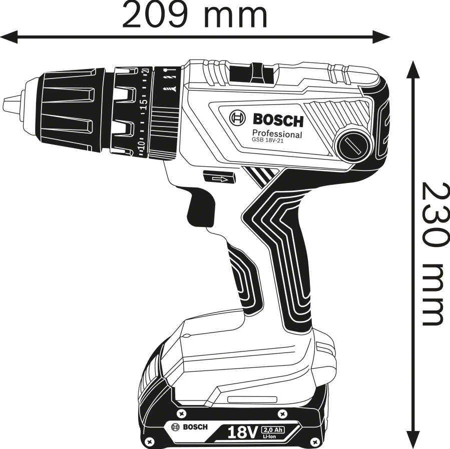 Bosch Professional GSB 18V-21 Accu schroefklopboormachine 18V Losse Body In L-Boxx - 06019H1108