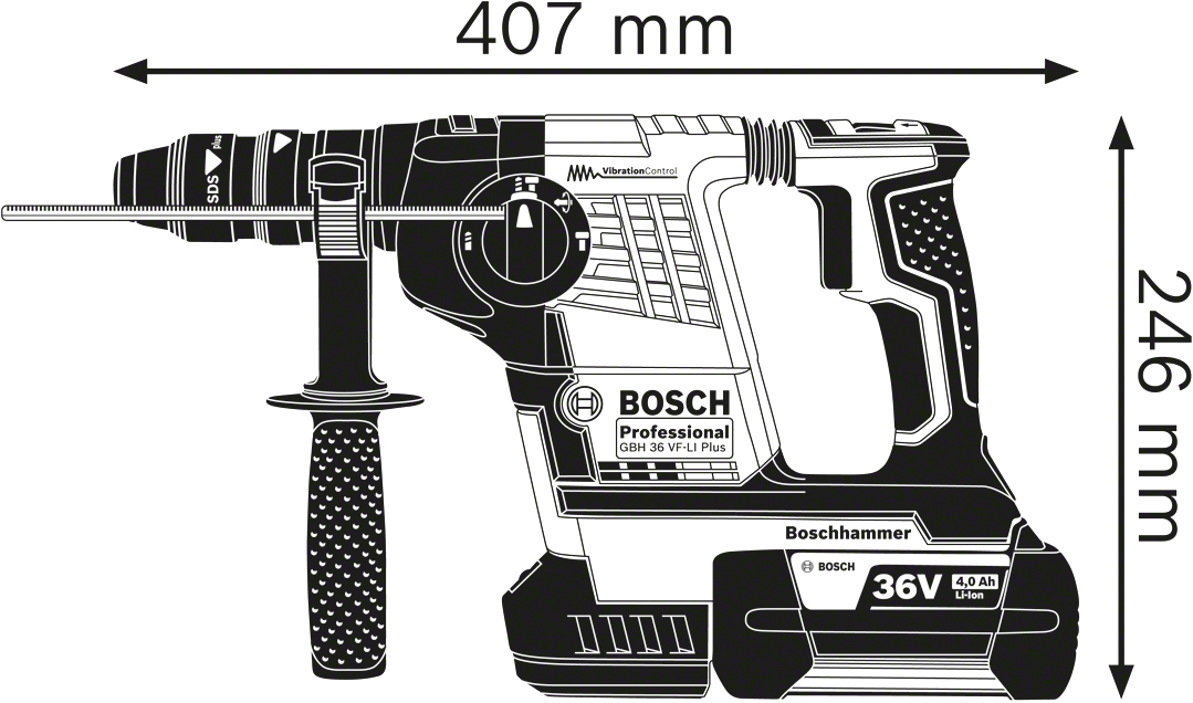 Bosch Professional GBH 36VF-LI Plus Cordless Hammer Drill 36V 6.0Ah Li-Ion SDS-Plus In L-Boxx - 061190700B