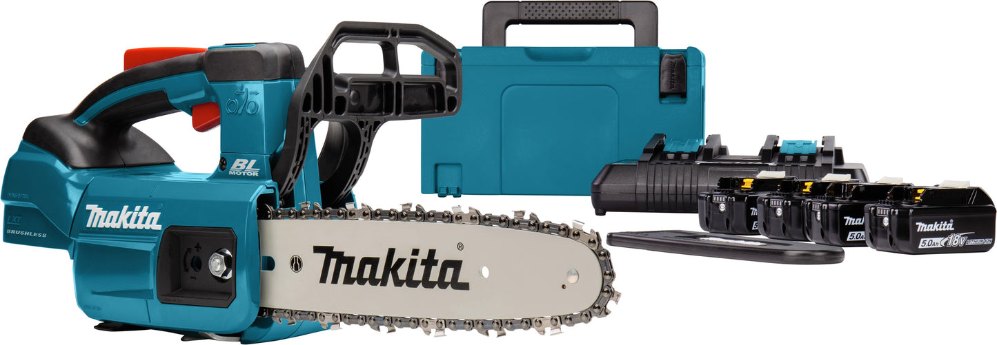 Makita DUC254PT4J 18V 5.0Ah Tophandle chainsaw 25 cm with 197626-8 in Mbox