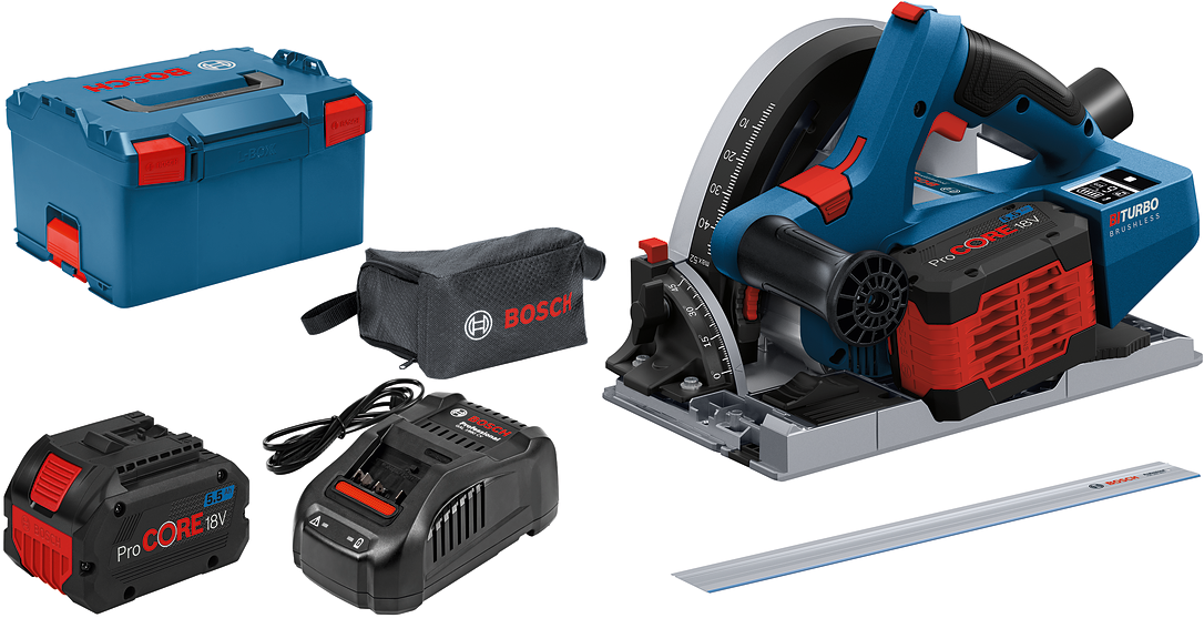 Bosch Professional GKT 18V-52 GC Accu Invalzaag 18V 5,5Ah BiTurbo in L-Boxx + Geleiderail FSN 1400 - 0615990M0A