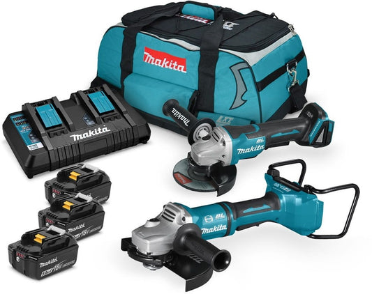 Makita DLX2269PT1 DGA900Z + DGA508Z + 3x BL1850B + DC18RD Akku-Winkelschleifer-Set in Werkzeugtasche