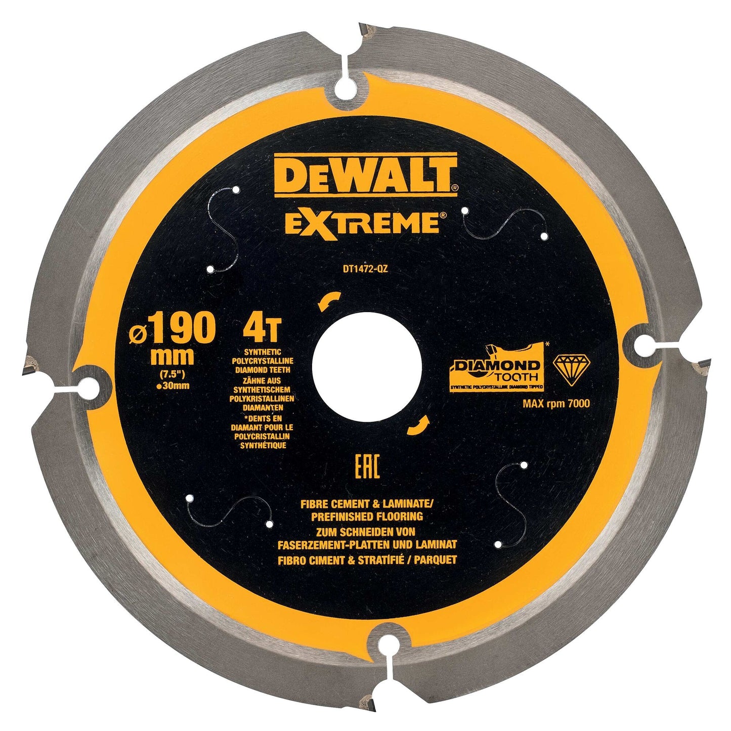 DT1472 XR Diamond Circular Saw Blade 190x30mm 4T