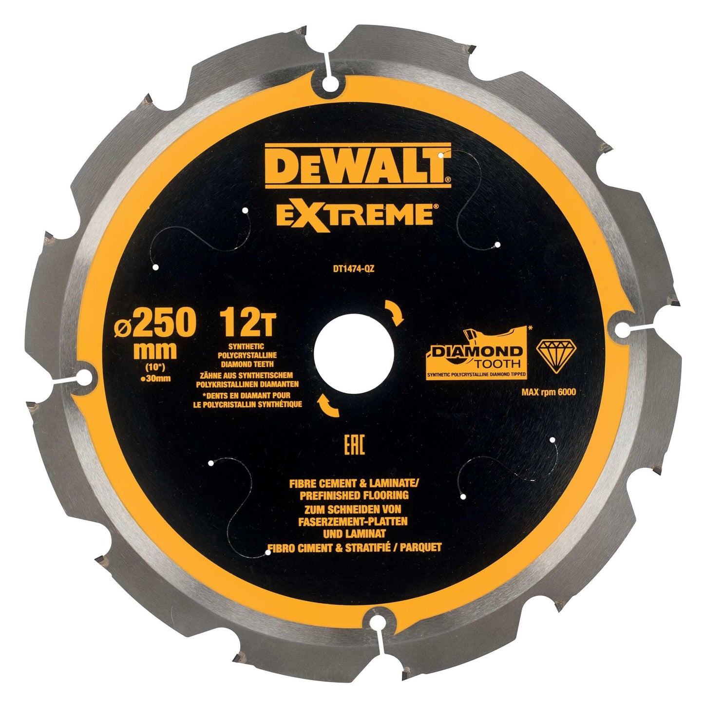 DT1474 XR Diamant Cirkelzaagblad 250x30mm 12T