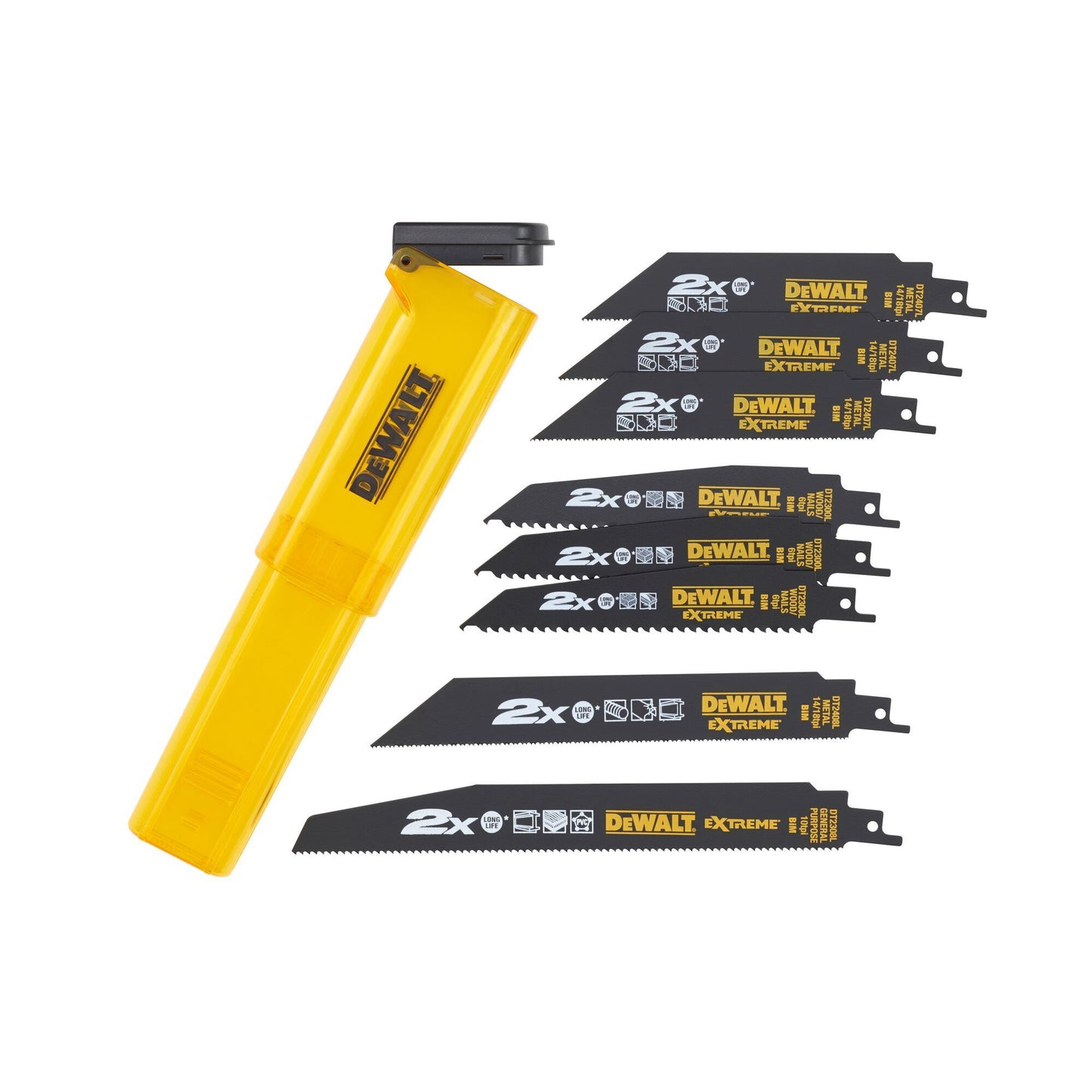 DT2443L 8-delige set reciprozaagbladen in stevige opbergcassette
