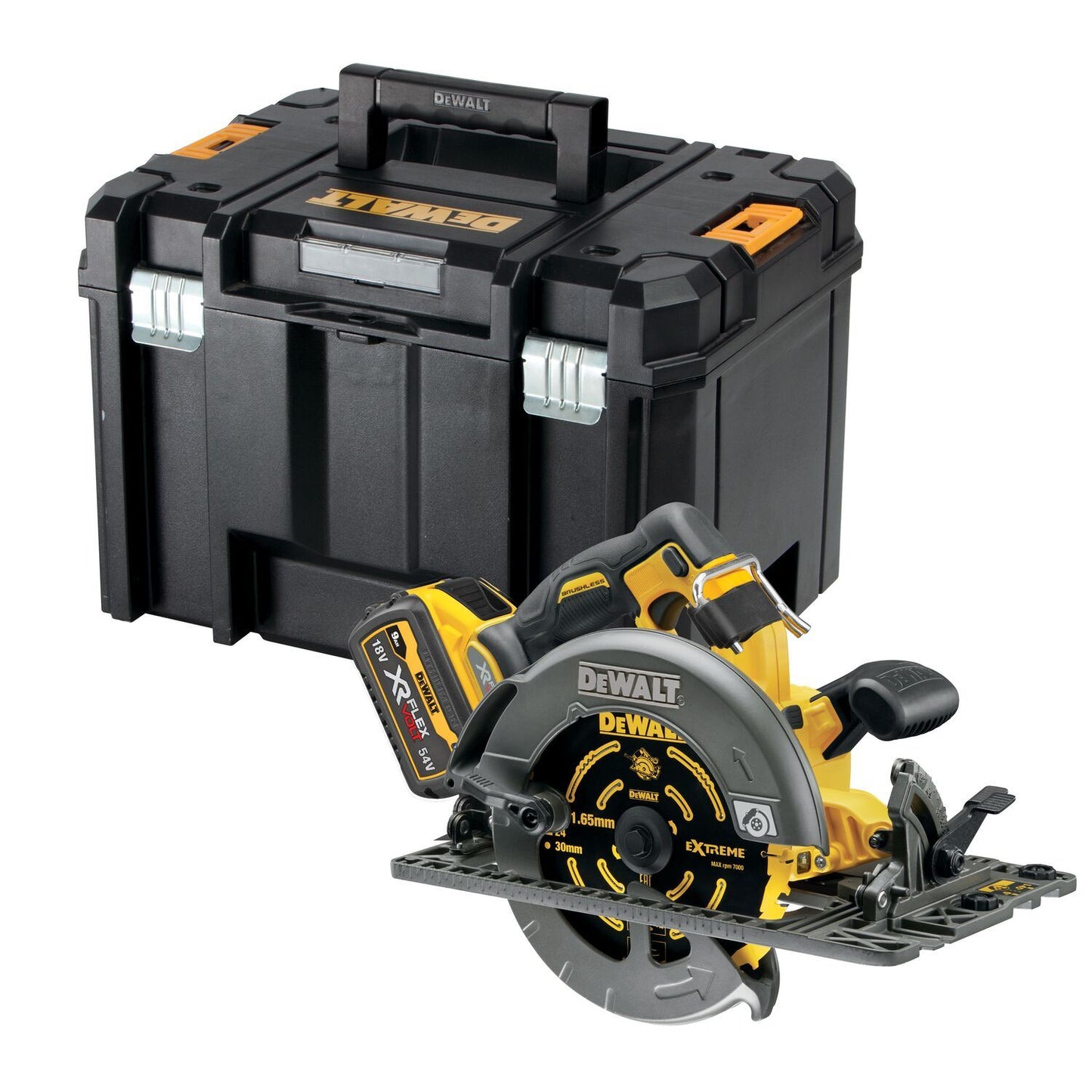 DCS579NT Cordless Circular Saw 54V Flexvolt 190mm Loose Body in TSTAK + 1500mm Guide Rail