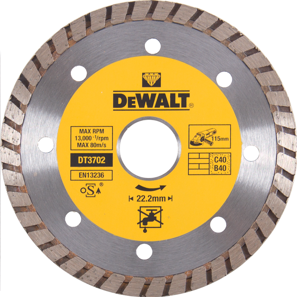 DT3702 Diamantsägeblatt für TURBO DIAMOND BLADES 115 Millimeter DEW-DT3702-QZ