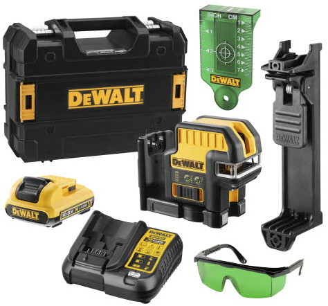DCE0825D1G Accu 5 Punts Kruislijnlaser Zelfnivellerend 10.8V 2.0Ah Li-ion Inclusief Accessoires