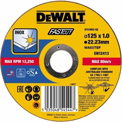DT43902 Cutting discs 125x22.2x1mm. STAINLESS STEEL/INOX PU=1 