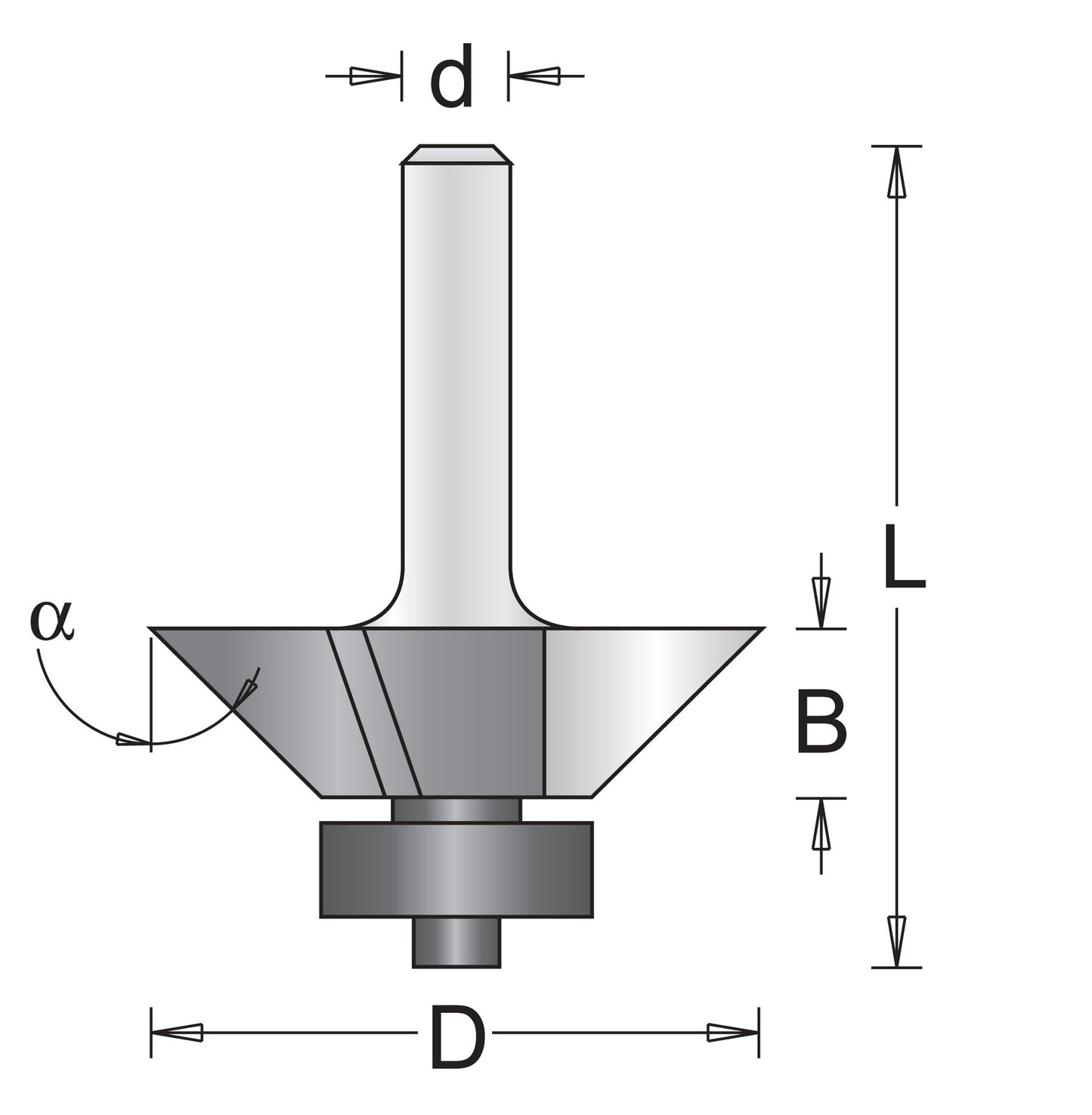 8 mm edge router with bottom bearing with angle Z=3 23.8 x 47 x 22 mm - 754111