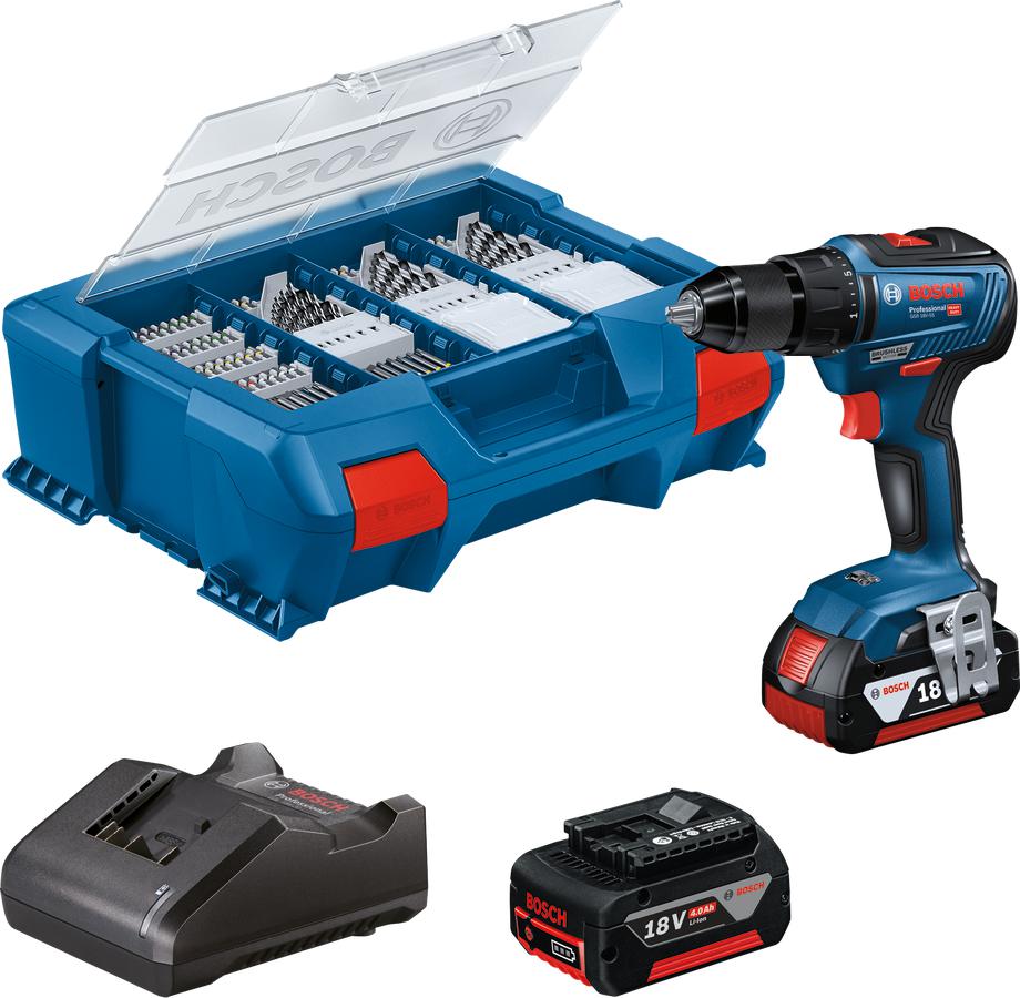 GSR 18V-55 Akku-Bohrschrauber 18V 4,0Ah + 82-teiliges Zubehörset - 06019H5209