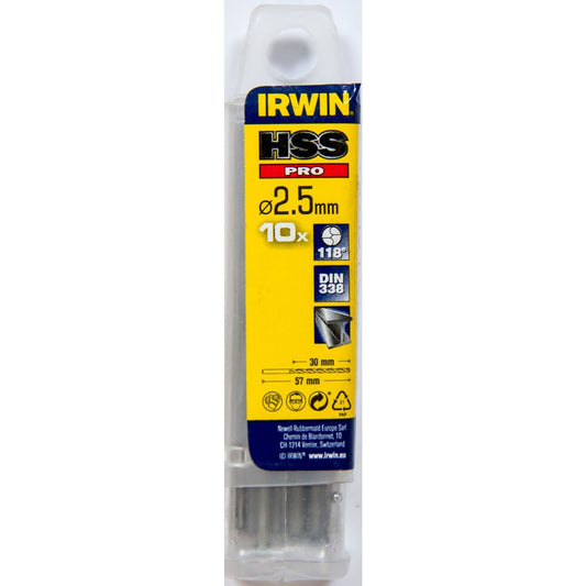 Irwin HSS PRO Metal drill 118° 2.5MM 10PCS - 10502256