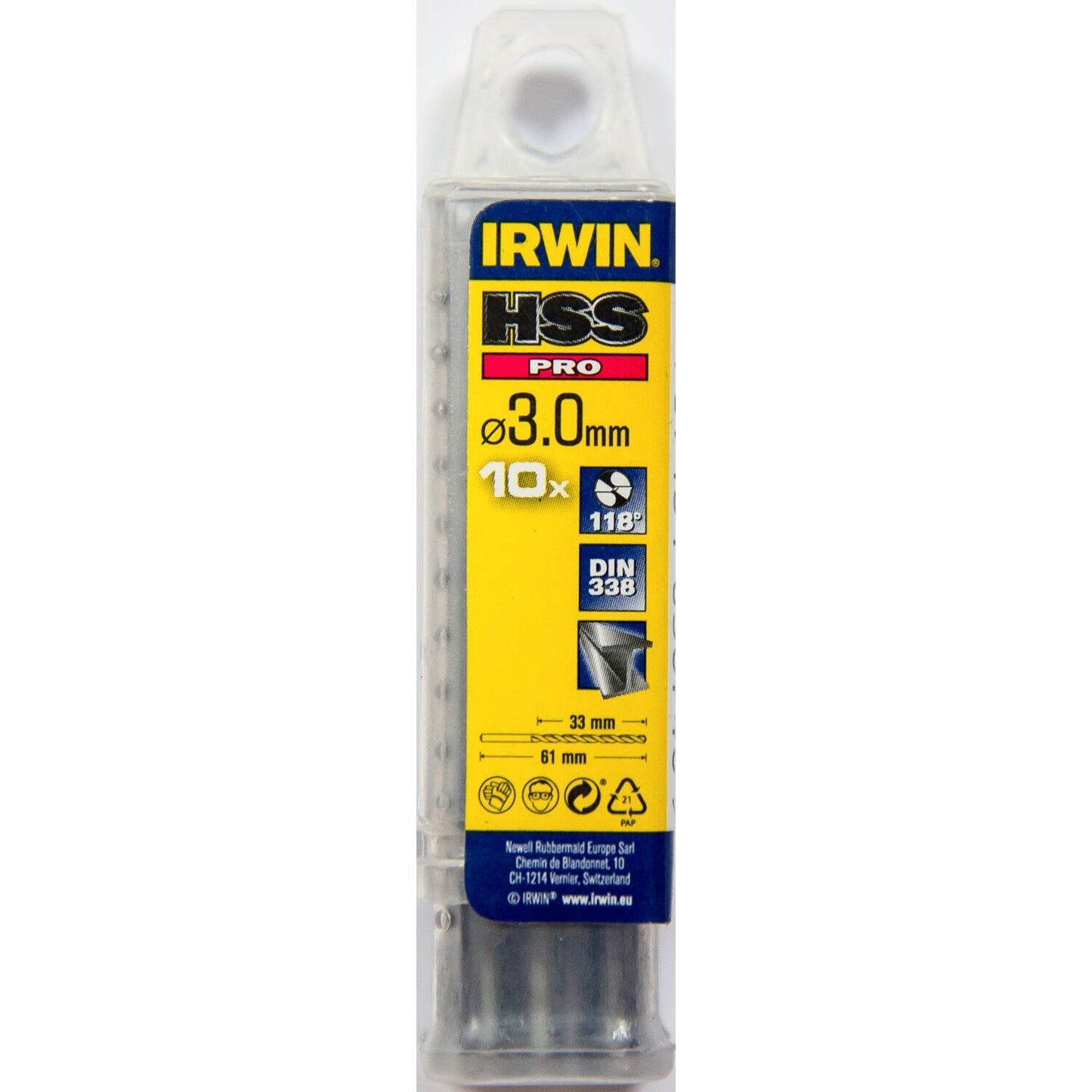 Irwin HSS PRO Metal drill 118° 3.0MM 10PCS - 10502261