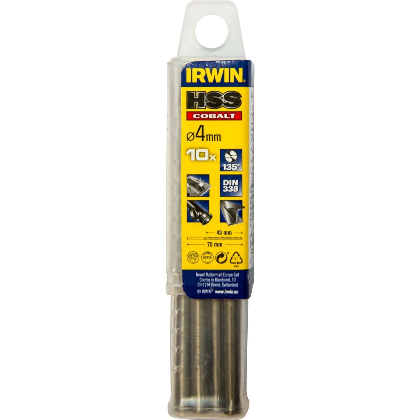 Irwin HSS Metal Drill 135° Cobalt 4.0 10PCS - 10502520