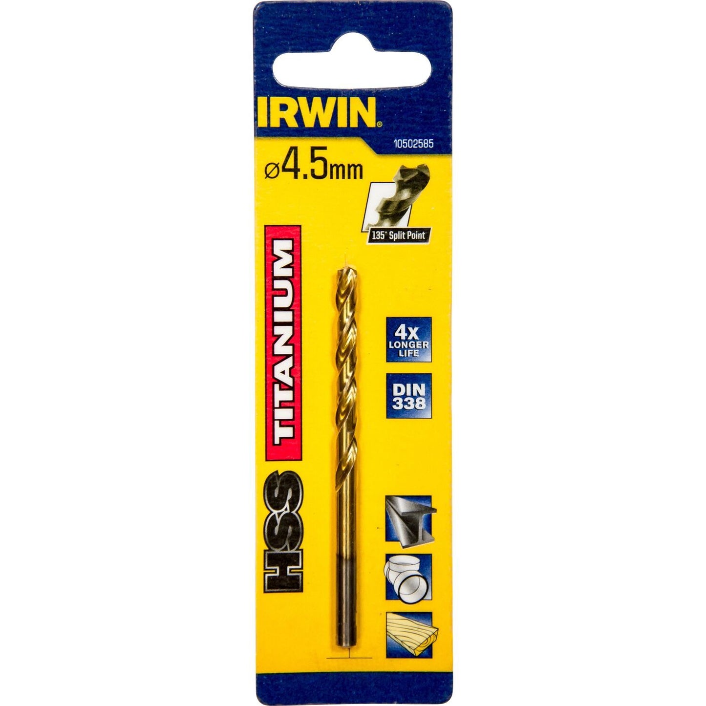 Irwin HSS Metaalboor 135° Titanium 4.5MM - 10502585