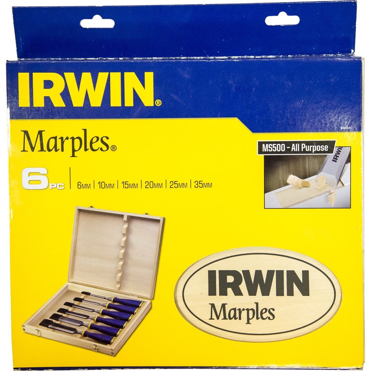 Irwin Universele Beitel met Slagkap MS500, 6 stuks, 6, 10, 15, 20, 25, 35 mm, houten kist - 10503541