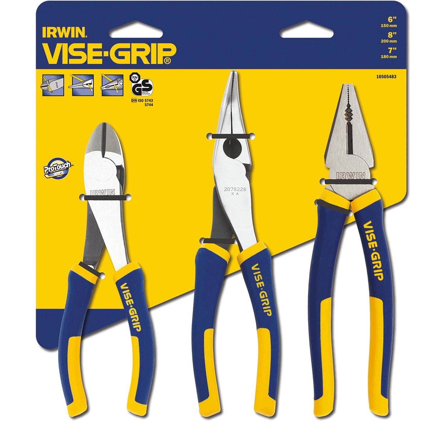 Irwin ProPliers 3-delige set (6”/150 mm diagonale snijtang 8”/200 mm punttang, 7”/175 mm combinatietang) - 10505483