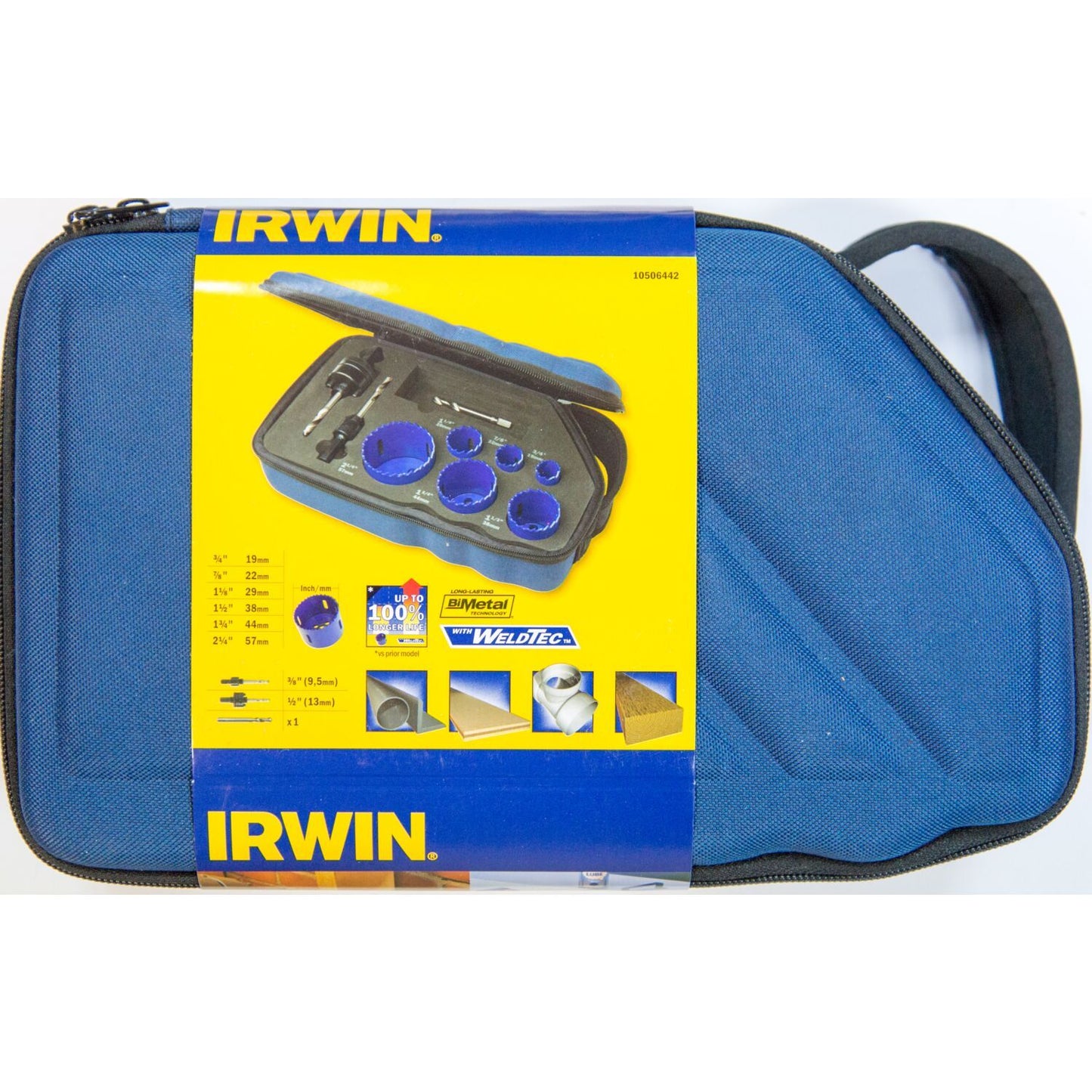 Irwin Gatzaagkit 600P: 19, 22, 29, 38, 44, 57 mm, Stiften 10504535 & 10504536, geleideboor - 10506442