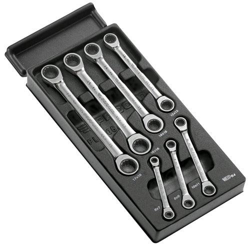 Module with 7 ratchet ring wrenches 12-point from 6 to 19 mm - MOD.64J7