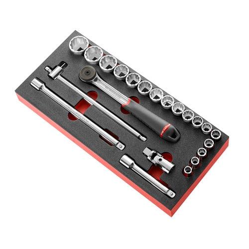 Module van foam met 12-kant doppen 1/2” in inches - 22 stuks - S.161B - MODM.S161-212U