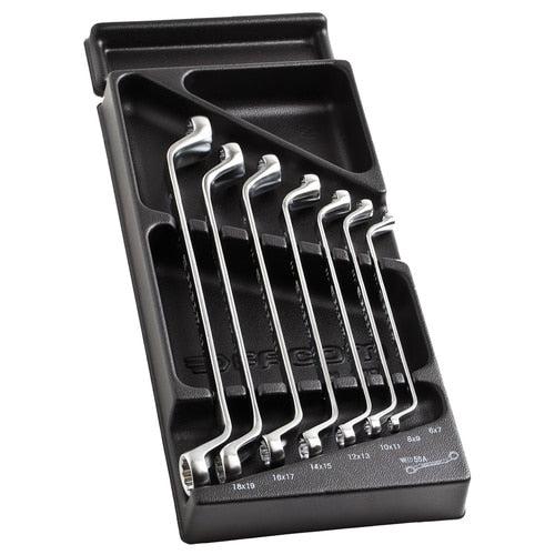 Module of recessed ring wrenches in metric and inch sizes in plastic inlay - MOD.55-1