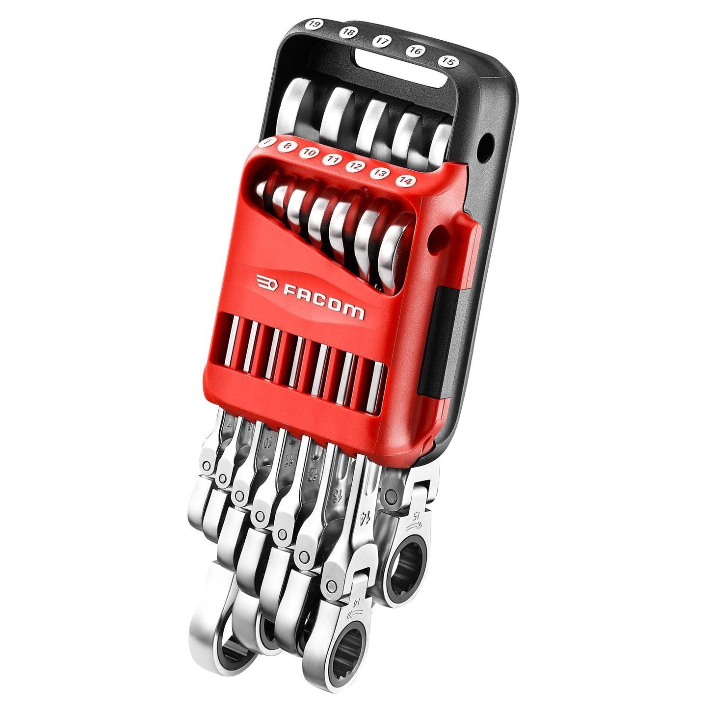 Scharnierende Anti-Slip Ringsteeksleutelset met ratel in Houder - 12-delig - 467BF.JP12PB