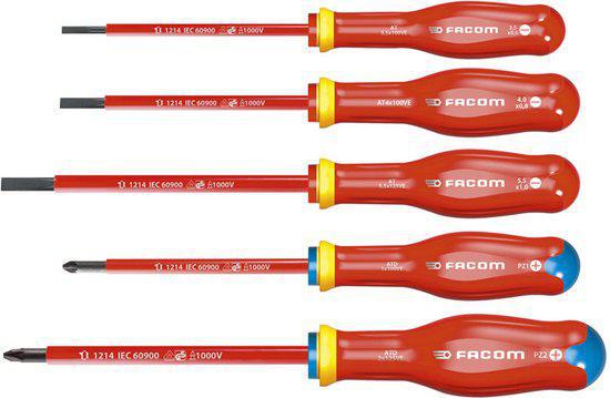 set van 5 1000V schroevendraaiers met extra dun bled: sleuf en PZ - ATD.J5TVEPB