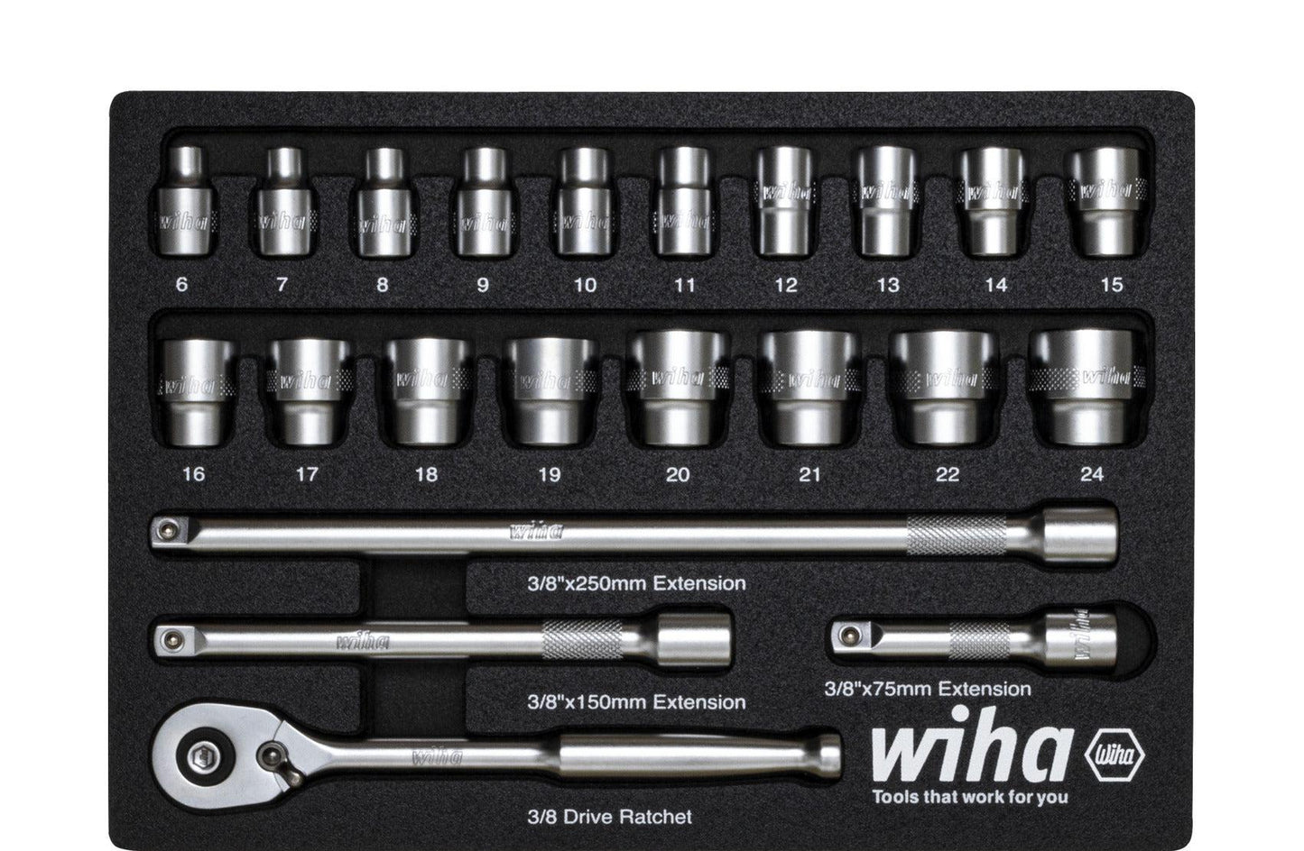 Ratchet wrench set 3/8" 23 pieces incl. foam insert - 44708