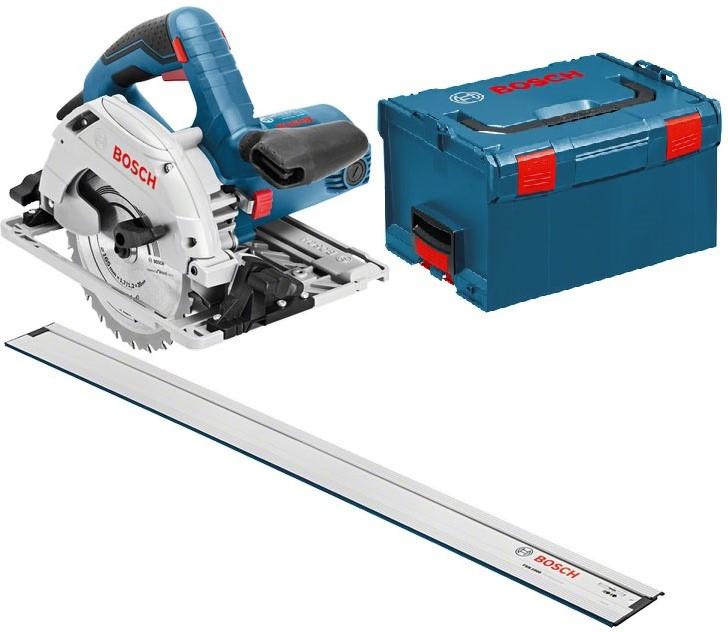 Bosch Blue GKS 55+ GCE Circular saw + FSN 1600 Guide rail 165mm 1350W 230V in L-BOXX - 0601682103